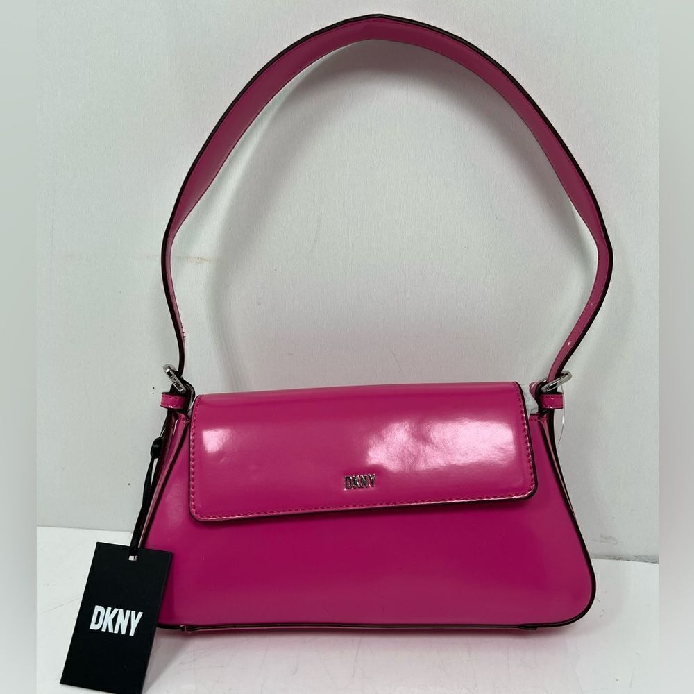 DKNY Suri Flap Shoulder Bag Asymmetric Y2K Hot Pink NWT